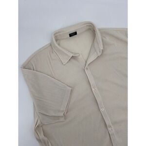 COOFANDY‎ Mens Beige Ribbed Short Sleeve Collared Button Up Shirt XXL